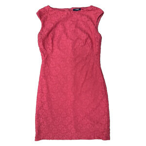 Chaps Women's Pink Sheath Floral Lace Sleeveless Back‎ Zip Dress Size 8